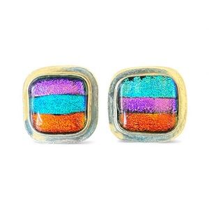 Dichroic Glass and Sterling Silver Earrings Estate Vintage Statement‎ Piece